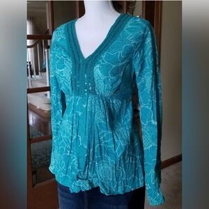 Debenhams Embroidered Bell Sleeve Bohemian Green Paisley Tunic Top from London